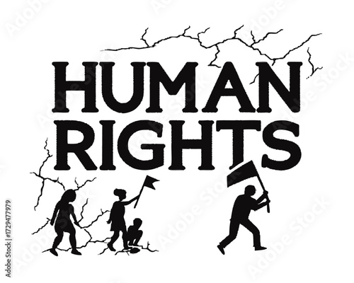 Human Rights Advocacy Concept with Silhouetted Figures Marching for Justice and Equality Worldwide Illustration