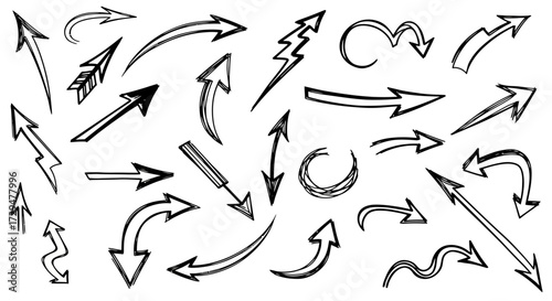 A Diverse Collection of Hand Drawn Arrow Styles Illustrating Directional Concepts and Visual Flow
