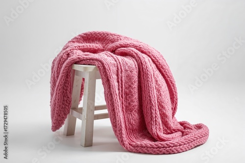 Large Pink Wool Plaid Knit ...