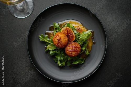 Crispy scallops accompanied...