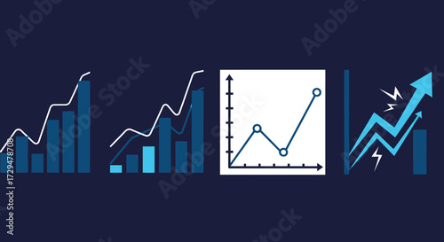 Illustrative Representation of Financial Growth Trends and Stock Market Performance Data Analysis Visualizations Across Different Charting Styles