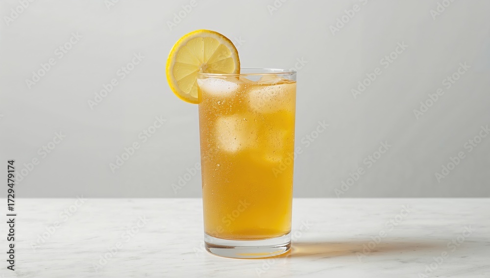 Fototapeta premium Homemade organic fermented probiotic beverage with lemon and ginger, also known as Kombucha, with blank space