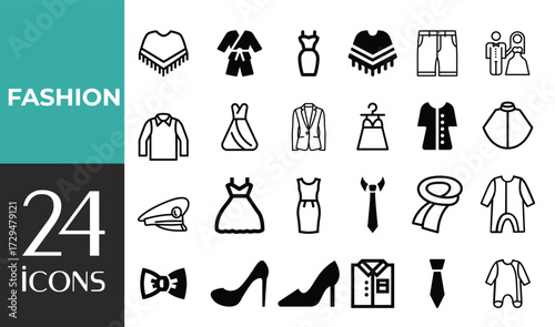 Set of thin line icons for clothing. editable stroke icons for luxury clothing. style icons. Symbols for T-shirt, pants, jacket, dress, shorts, shoes, and shirts.vector