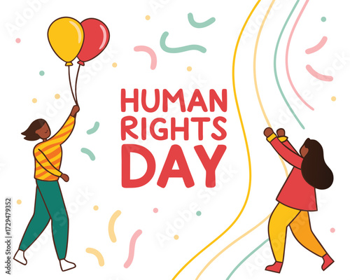 Celebrating Human Rights Day with balloons and colorful decorations promoting equality and justice for all individuals worldwide