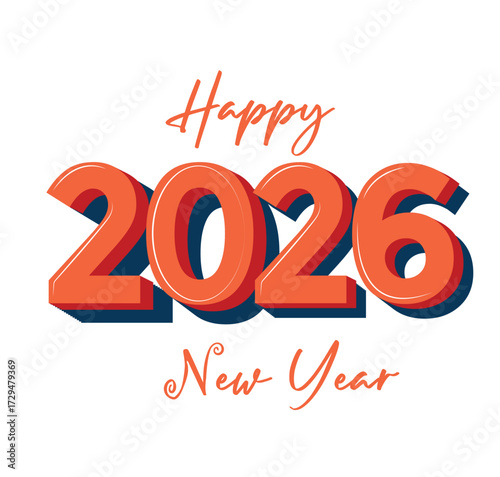 Modern 2026 happy new year red 3d text on white background