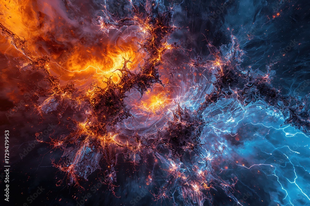 Fototapeta premium Fractal lightning with fiery and icy plasma energy backdrop