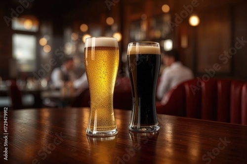 Light and dark beers served...
