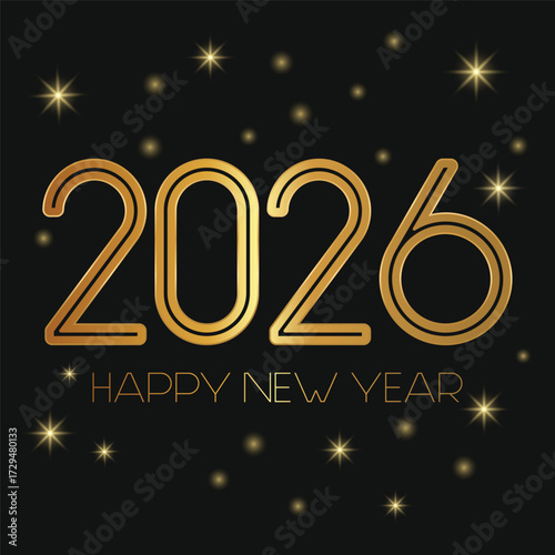Golden stroke metallic 2026 happy new year on background on black background
