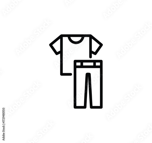 Set of thin line icons for clothing. editable stroke icons for luxury clothing. style icons. Symbols for T-shirt, pants, jacket, dress, shorts, shoes, and shirts.vector
