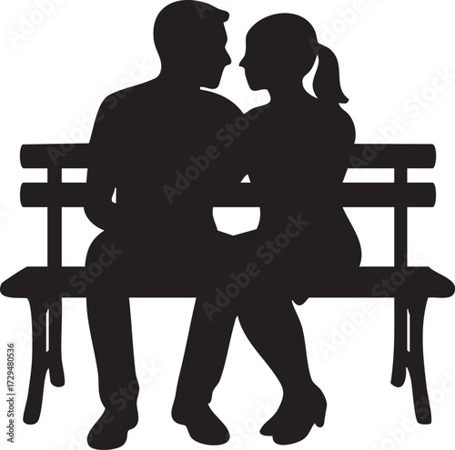 couple on bench silhouette vector