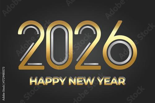 Golden metallic 2026 happy new year on gradient dark background