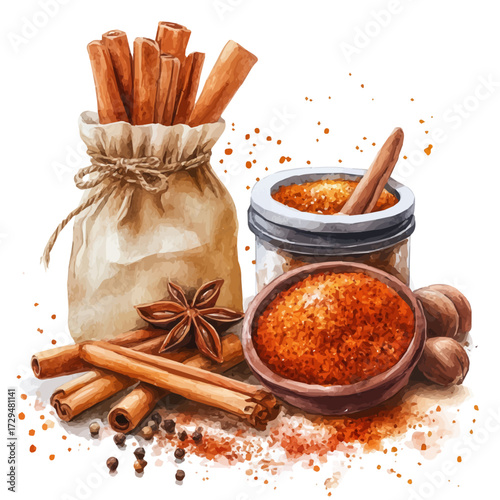 Spice Bag, watercolor painting vector, isolated on a white background.