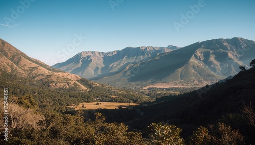 Lush valley nestled in moun...