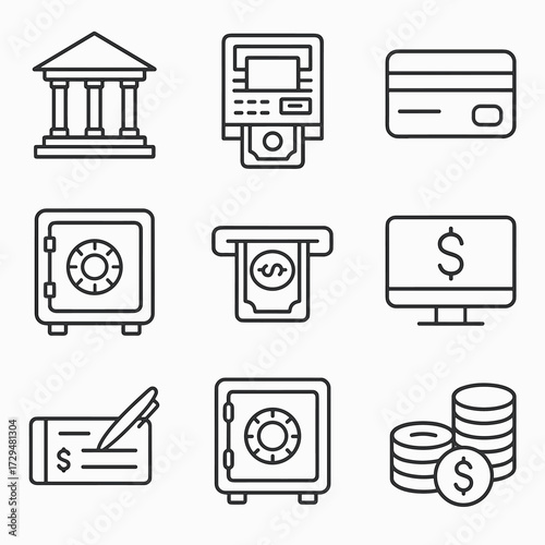Banking cash safe services building debit icons machine card vector bank icon