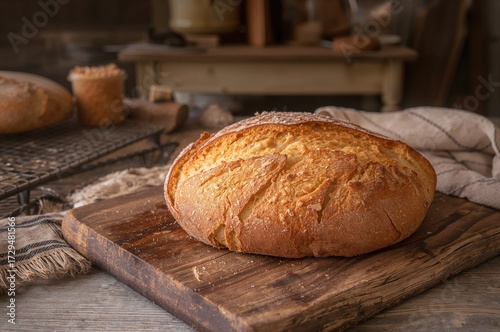 Just-baked ciabatta loaf re...