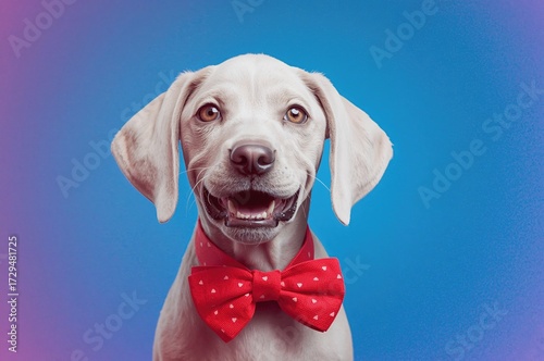 Cheerful puppy wearing a re...