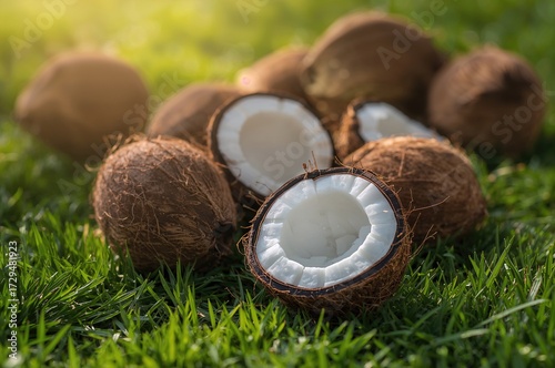 Newly Picked Coconuts Lying...