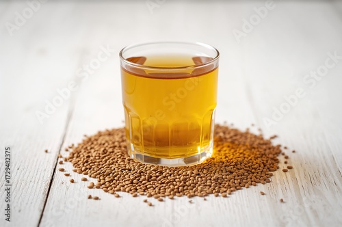 Yellow fenugreek tea in a g...