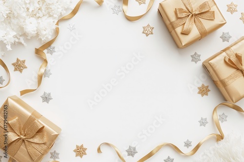 Golden present box on a whi...