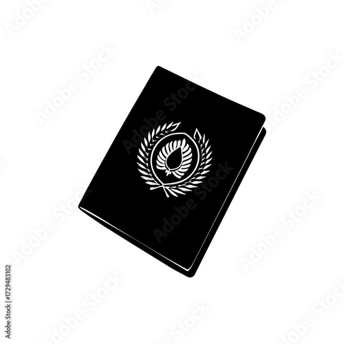 Vector illustration blue passport gold emblem closed upright scalable silhouette