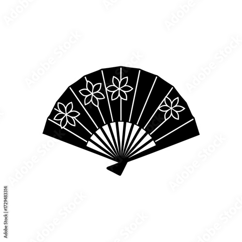 Elegant japanese folding fan floral print vector illustration silhouette