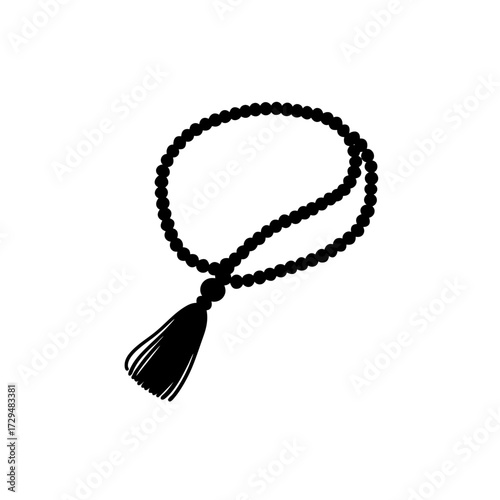 Red prayer bead mala tassel coiled vector graphic silhouette