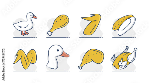 Duck Meat and Poultry Minimal Icon Set