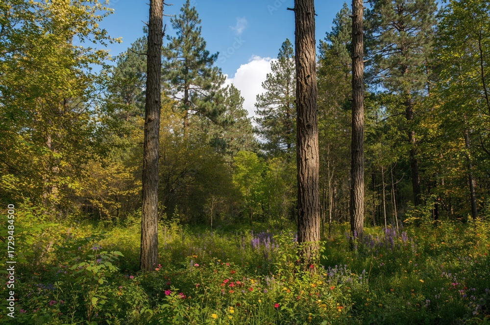 Obraz premium Evergreen spruce woodland during Christmas