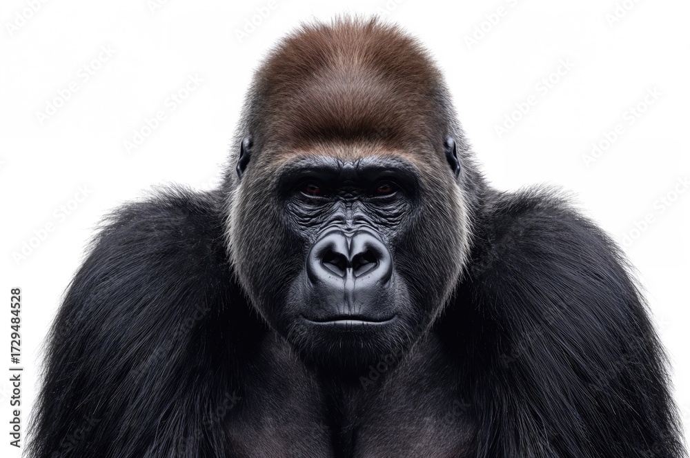Obraz premium Primate species from the family Hominidae against a plain white backdrop