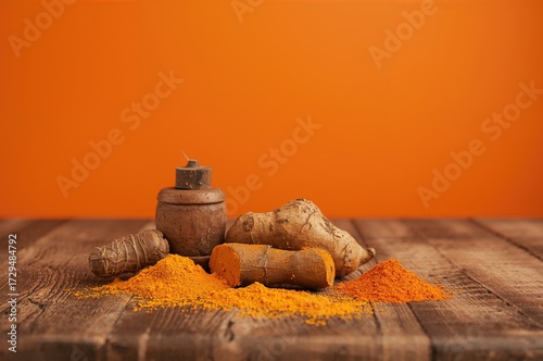 Natural turmeric root and g...