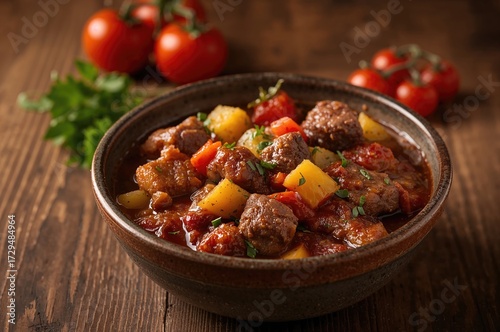 Hearty stew with chunks of ...