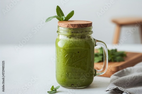 Mason jar filled with green...