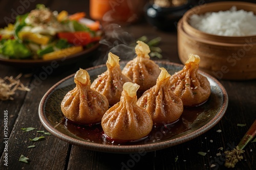 Crispy dumplings served wit...