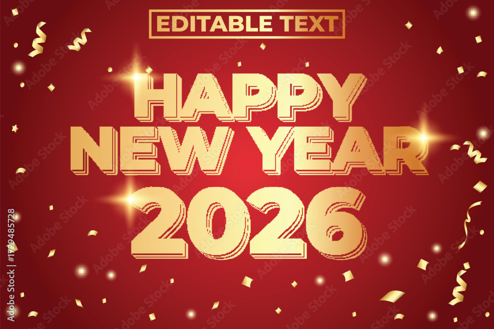 Fototapeta premium Editable Red 2026 Happy New Year Festive Typography