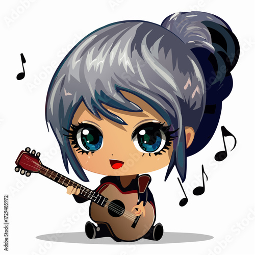 crystal frost bard note-scribble hair silvery frost yellow eyes doodle lyre ice runes whimsical musician for winter festivals stickers children's books and music merchandise