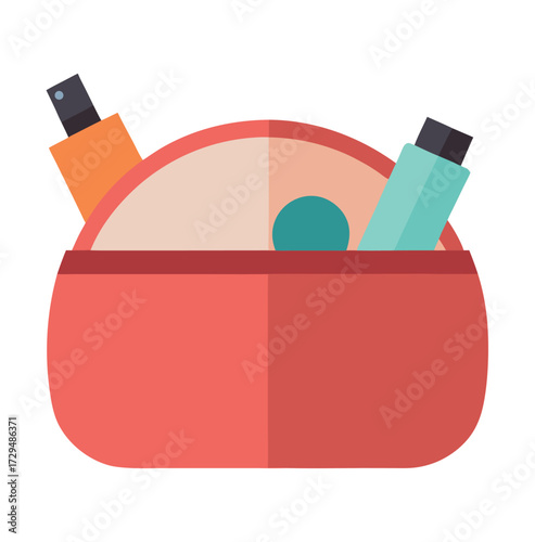 Cosmetic pouch with makeup essentials illustration
