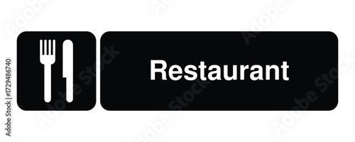Restaurant DOT Pictogram with Explanation – Fork and Knife Silhouette for Food Service Signage High-Quality Vectorial Stock Image