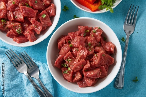 Raw beef slices served in w...