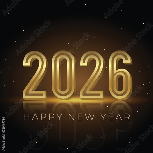 Neon golden 2026 happy new year on black background