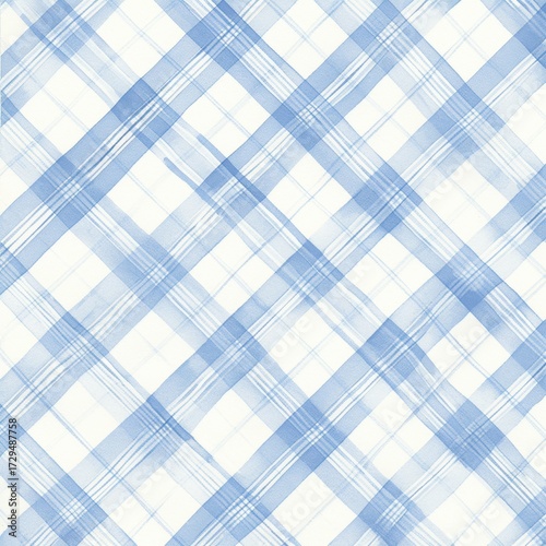 Blue Plaid Floral Flowers Seamless Pattern