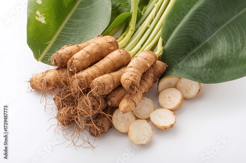 Whole and cut fresh galanga...