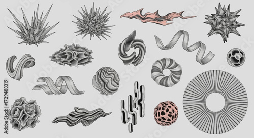 Abstract Sculptural Forms and Organic Textures Exploring Geometric and Fluid Dynamics in Contemporary Art