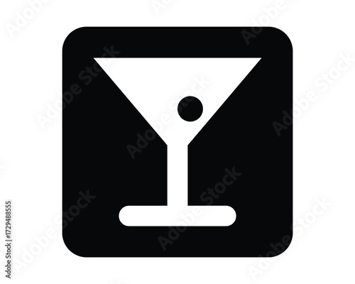 Bar DOT pictogram with martini glass and olive – minimal icon for signage, maps, hospitality apps, and civic UI environments – High-Quality Vectorial Stock Image