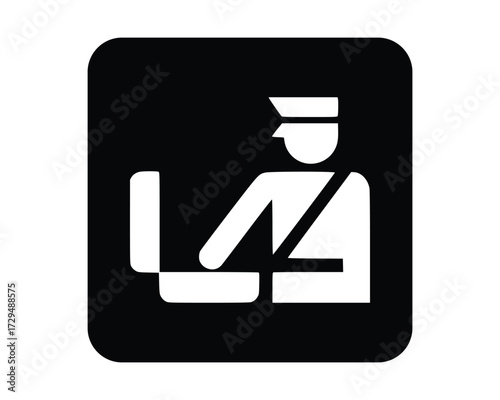 Customs pictogram with officer inspecting luggage – minimal signage icon for border control, airport checkpoints, and civic wayfinding systems – High-Quality Vectorial Stock Image