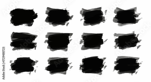 Collection of Twelve Black Brush Stroke Textures for Artistic Design and Graphic Projects Offering Versatile Decorative Elements