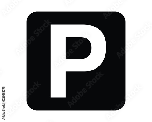 Parking pictogram with “P” symbol – minimal signage icon for transport zones, urban navigation, and civic UI systems – High-Quality Vectorial Stock Image