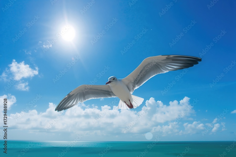 Obraz premium Seagull soaring above the clouds
