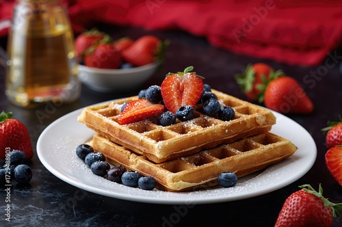 Homemade waffles topped wit...