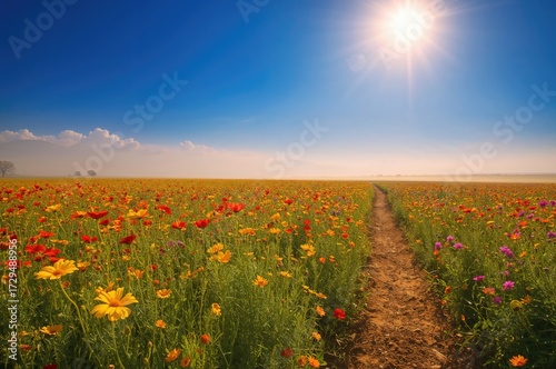 Sunlit meadow filled with b...