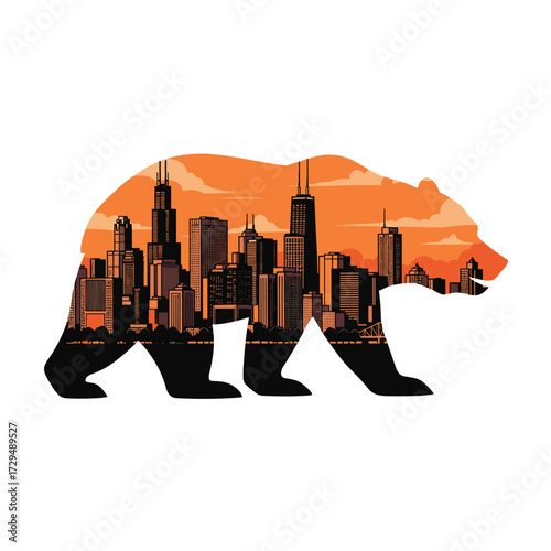 chicago bear, chicago skyline bear, chicago double exposure, bear silhouette skyline, chicago city art, modern chicago design, geometric bear, urban bear art, chicago downtown, chicago symbol, city an